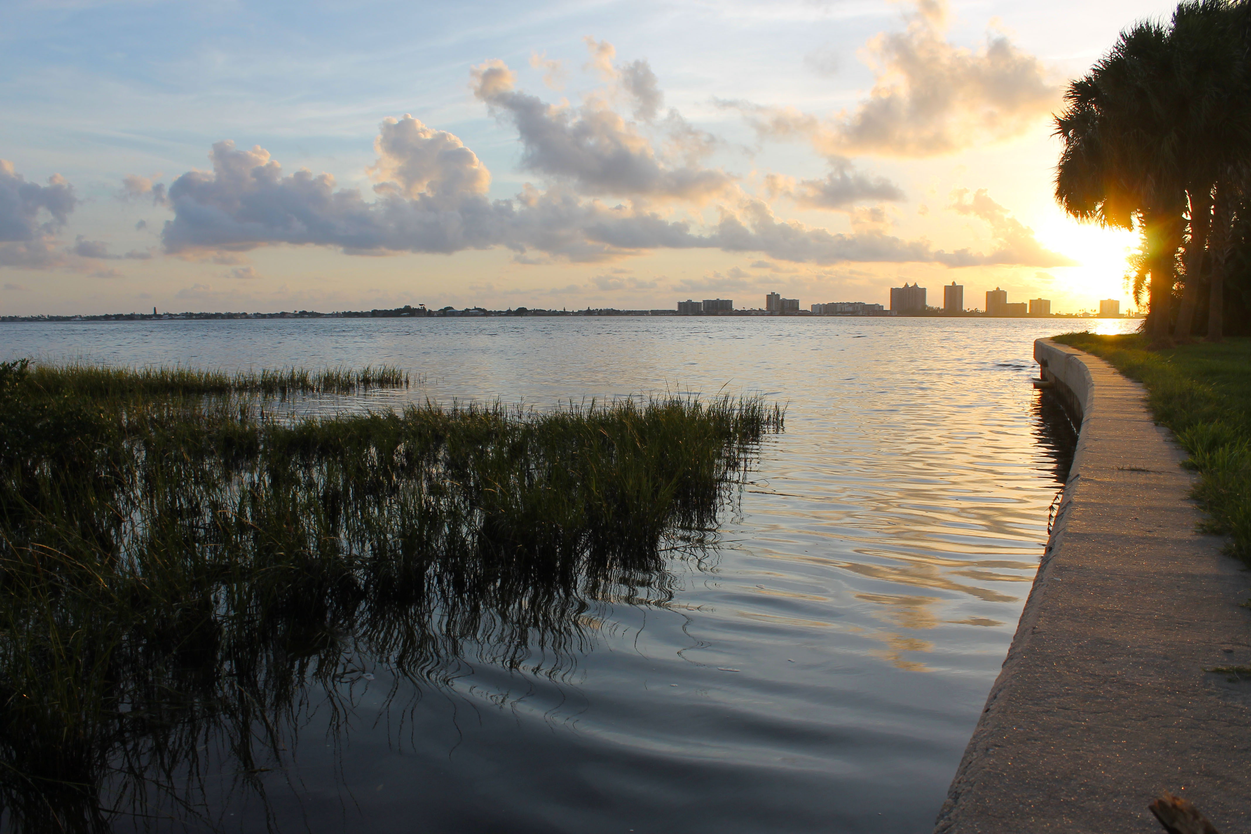 A sunset view from the northern tip of Hallett Park overlooking the Clearwater Harbor