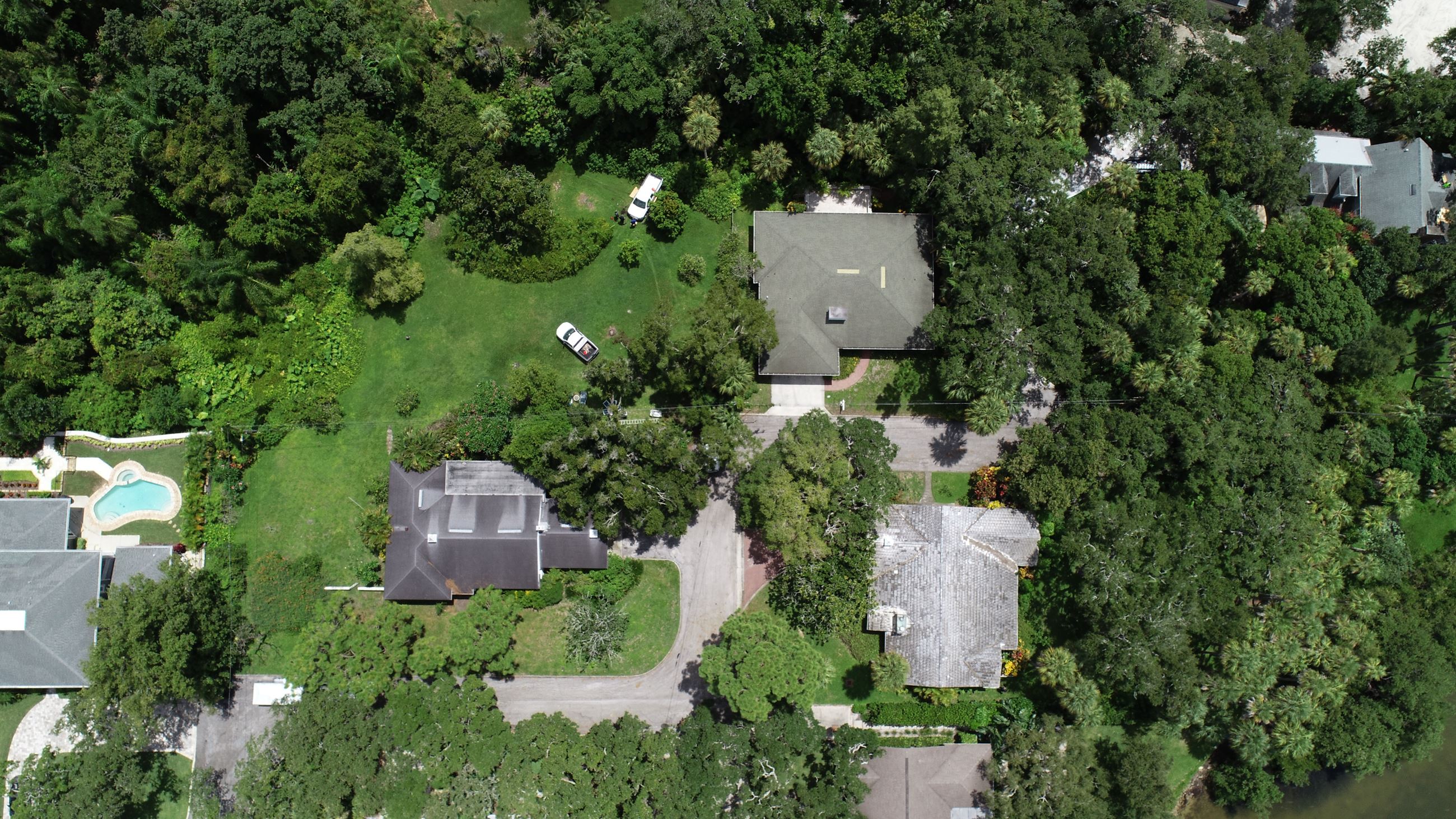 An aerial view of Mr. Ahlf's properties on Baybrook place - three houses and a large amount of gr