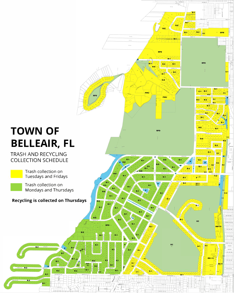 Download an accessible PDF of Belleair's trash and recycling schedule map