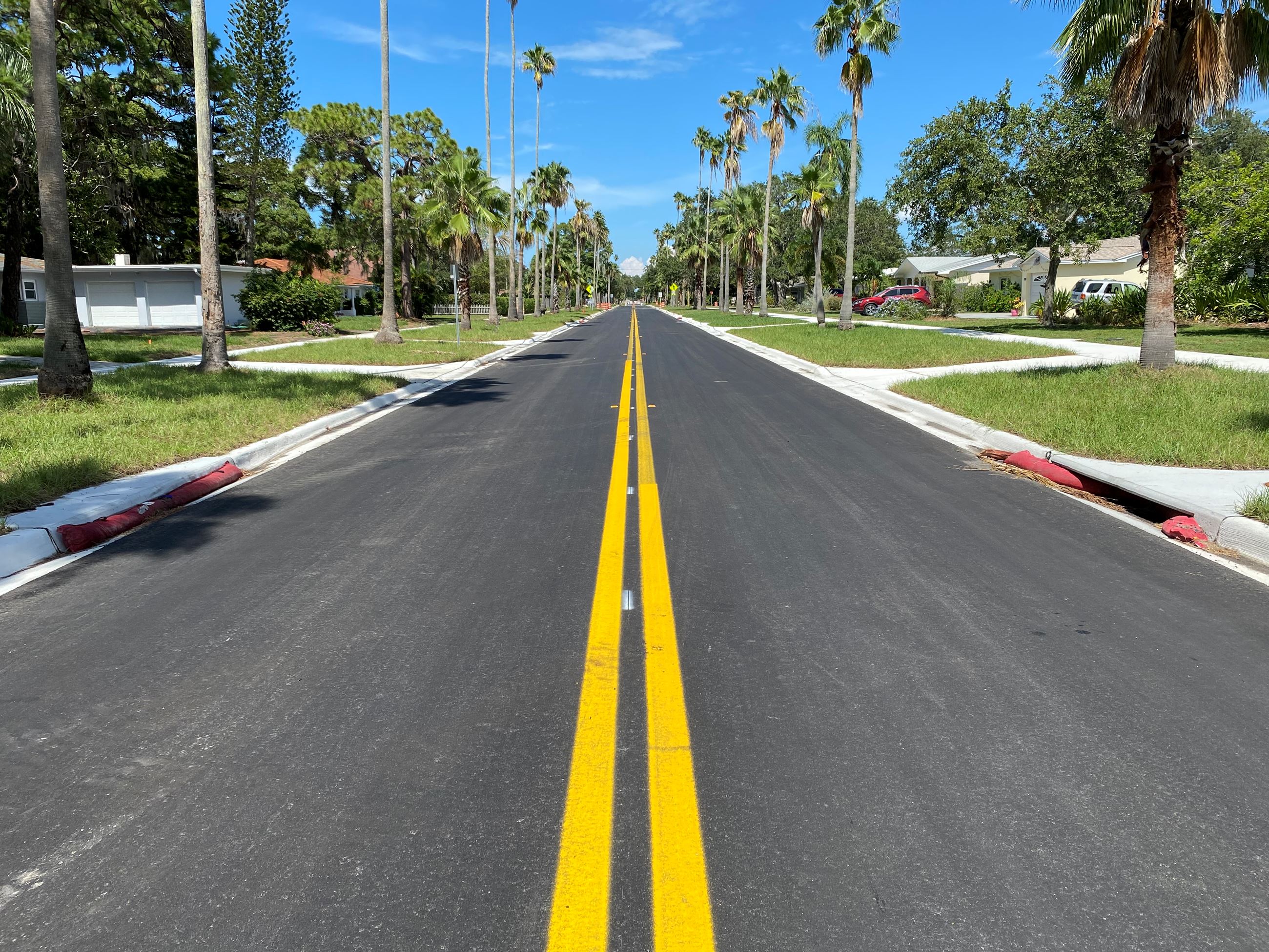 A street view of a freshly paved street on Indian Rocks Road in Belleair